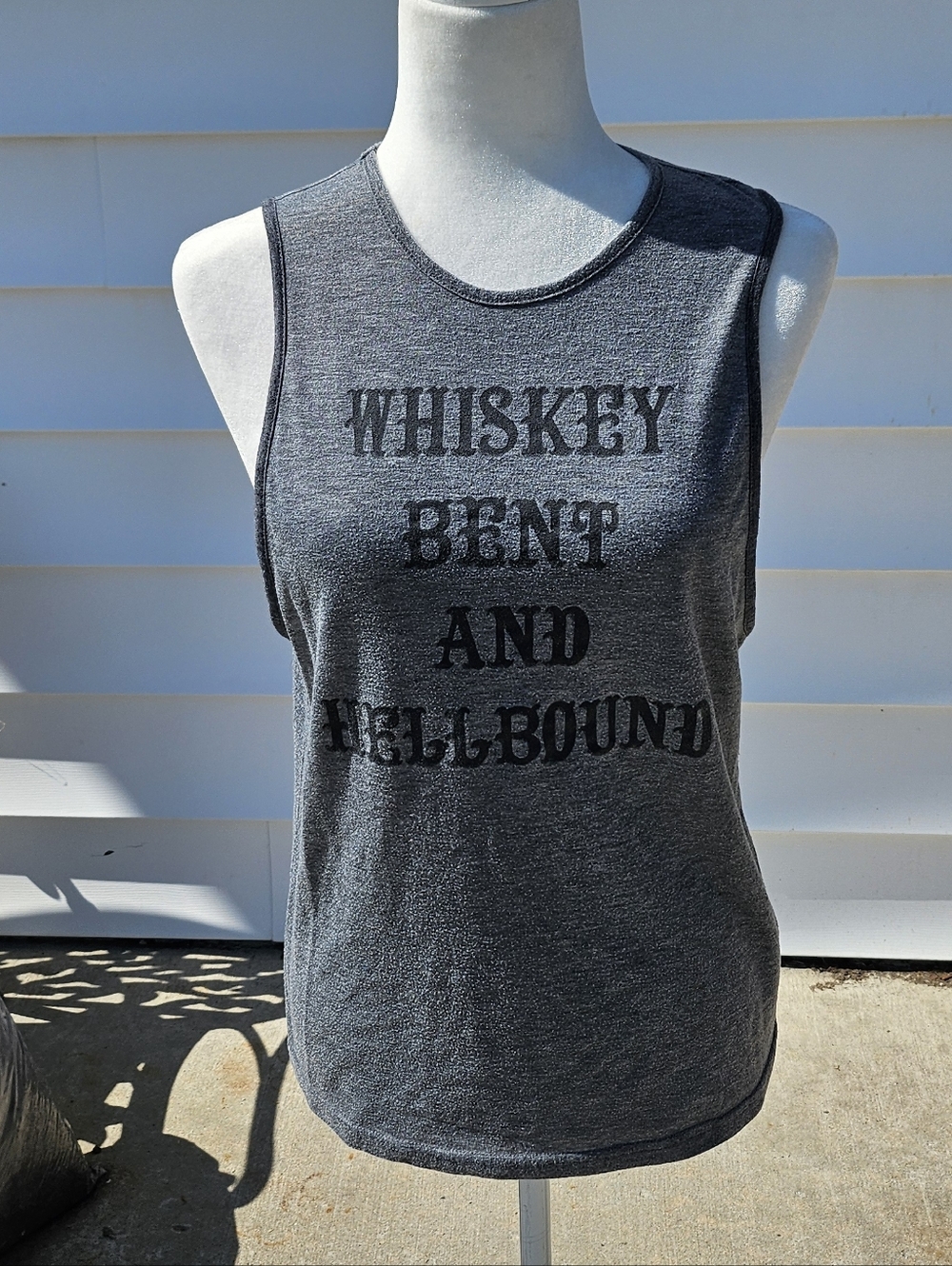 Gray Graphic Tank Top - "WHISKEY BENT AND HELLBOUND"